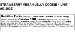 STRAWBERRY VEGAN JELLY COOKIE 1 UNIT 03.2022 Nutrition Label 1 | Tuscany Cookies Store | The Best Gourmet Cookies Online |